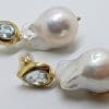 14ct Yellow Gold Large Baroque Pearl & Topaz Drop Earrings – Handmade