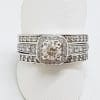 18ct White Gold Three Ring Diamond Engagement, Wedding, Eternity Ring Set - Square