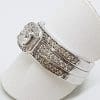 18ct White Gold Three Ring Diamond Engagement, Wedding, Eternity Ring Set - Square