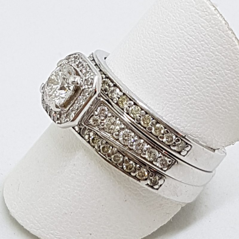 20200609_112405 18ct White Gold Three Ring Diamond Engagement, Wedding, Eternity Ring Set - Square