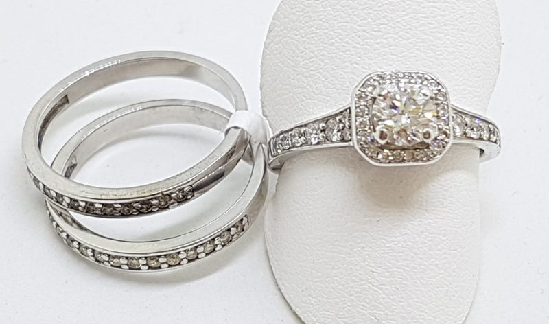 20200609_112421 18ct White Gold Three Ring Diamond Engagement, Wedding, Eternity Ring Set - Square