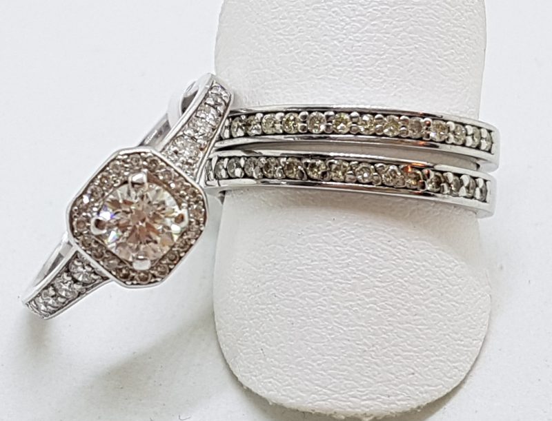 20200609_112438 18ct White Gold Three Ring Diamond Engagement, Wedding, Eternity Ring Set - Square