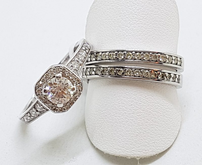 20200609_112457 18ct White Gold Three Ring Diamond Engagement, Wedding, Eternity Ring Set - Square