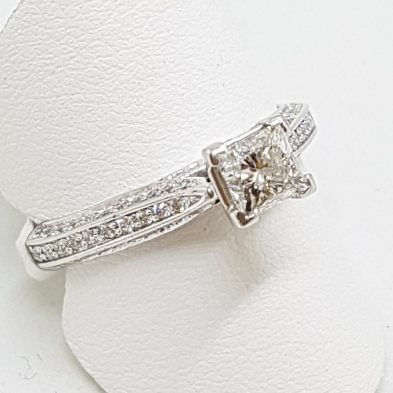 20200609_112733 Stunning 18ct White Gold Princess Cut Diamond Engagement Ring - Square set High with Diamonds along shoulder