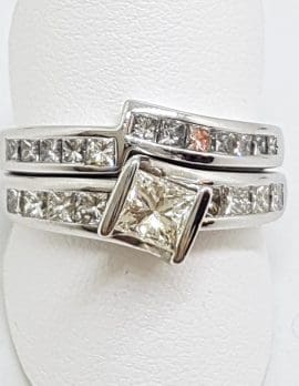 14ct White Gold Diamond Engagement & Wedding Ring Set