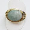 14ct Yellow Gold Oval Heavy Jade Ring - Gents / Ladies - Antique / Vintage