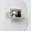 9ct White Gold Cubic Zirconia Belt Buckle Ring