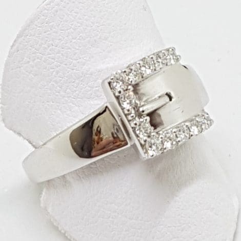 9ct White Gold Cubic Zirconia Belt Buckle Ring