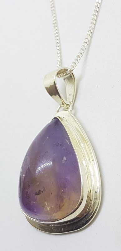 Sterling Silver Large Cabochon Teardrop Ametrine Pendant on Chain