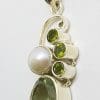 Sterling Silver Green Amethyst, Peridot and Pearl Ornate Pendant/chain