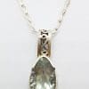 Sterling Silver Green Amethyst / Prasiolite Ornate Marquis Pendant on Chain