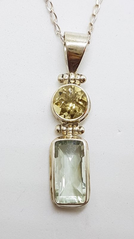 20200609_185802 Sterling Silver Green Amethyst / Prasiolite and Citrine Pendant on Chain