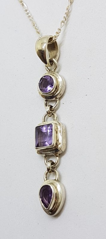 20200609_190157 Sterling Silver Long Amethyst Drop Pendant on Chain