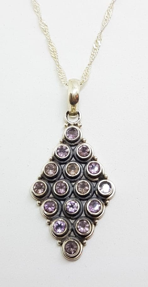 Sterling Silver Long Marquis Cluster Amethyst Pendant on Chain