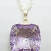 Sterling Silver Laser Cut Square Amethyst Pendant on Sterling Silver Chain