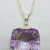 Sterling Silver Laser Cut Square Amethyst Pendant on Sterling Silver Chain