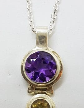 Sterling Silver Citrine and Amethyst Pendant on Chain