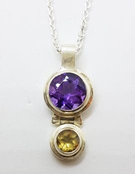 Sterling Silver Citrine and Amethyst Pendant on Chain