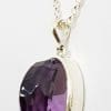 Sterling Silver Large Oval Faceted Amethyst Pendant on Sterling Silver Chain