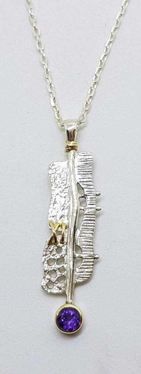 Sterling Silver Amethyst Long Pendant on Chain