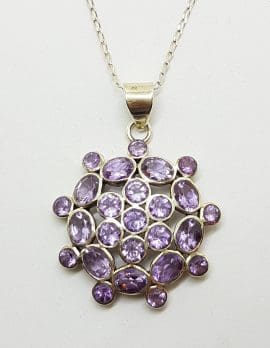 Sterling Silver Amethyst Large Cluster Pendant on Chain