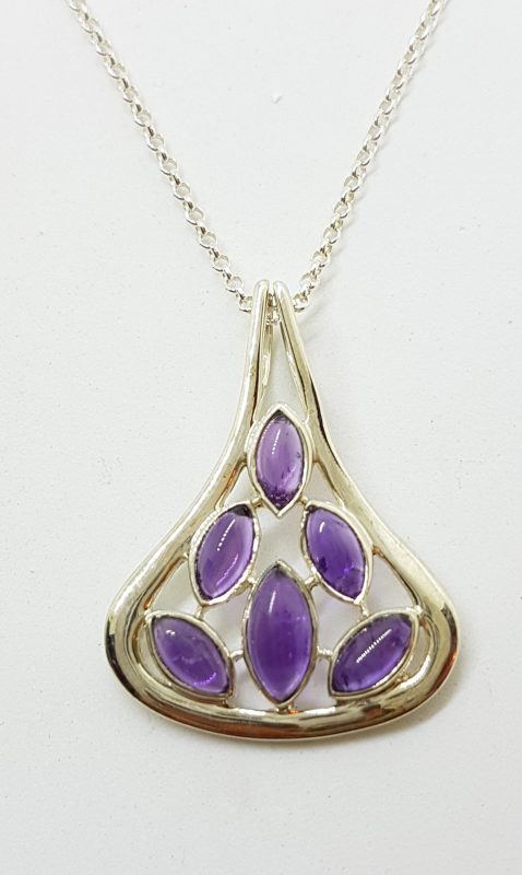Sterling Silver Amethyst Large Teardrop Cluster Pendant on Chain