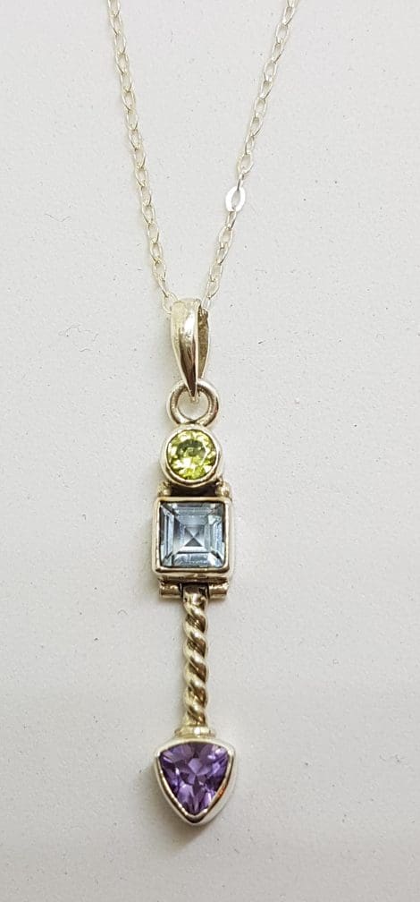 Sterling Silver Amethyst, Topaz and Peridot Pendant on Chain