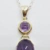 Sterling Silver Cabochon & Faceted Amethyst Pendant on Silver Chain