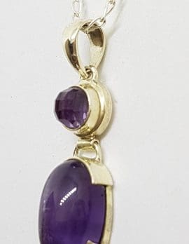 Sterling Silver Cabochon & Faceted Amethyst Pendant on Chain