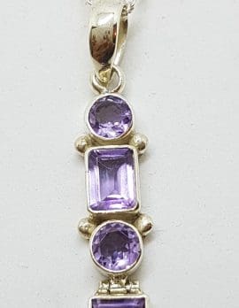 Sterling Silver Long Amethyst Pendant on Chain