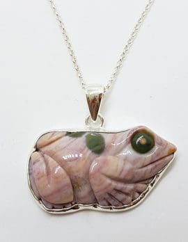 Sterling Silver Large Gemstone Frog Pendant on Silver Chain