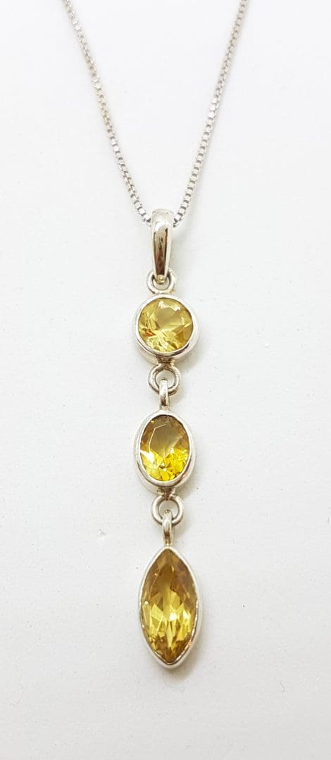 Sterling Silver Long Citrine Pendant on Silver Chain
