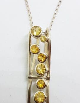 Sterling Silver Long Cluster Citrine Pendant on Silver Chain
