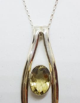 Sterling Silver Large Wishbone Citrine Pendant on Silver Chain