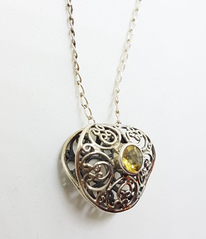 20200609_194916 Sterling Silver Ornate Filigree Citrine Pendant on Silver Chain