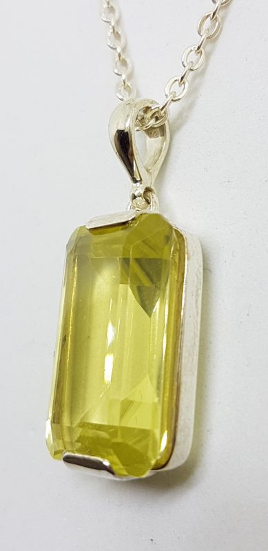 Sterling Silver Large Rectangular Lemon Citrine Pendant on Silver Chain