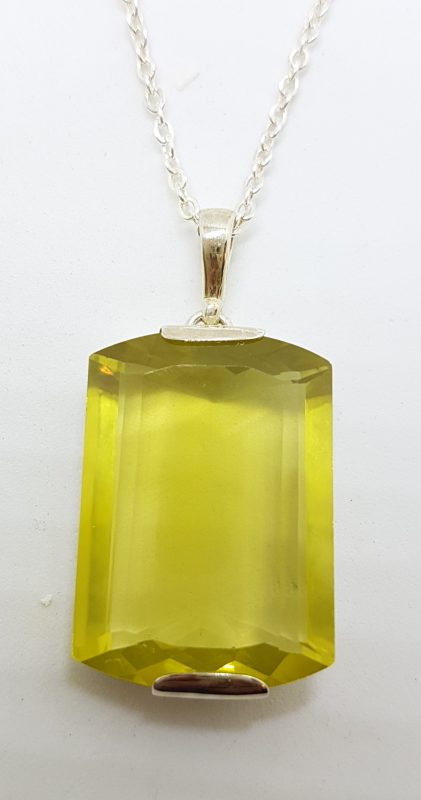 Sterling Silver Large Rectangular Lemon Citrine Pendant on Silver Chain