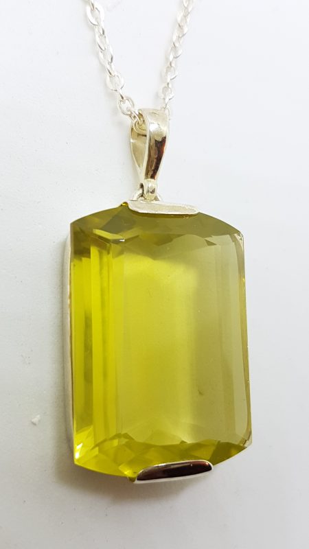 Sterling Silver Large Rectangular Lemon Citrine Pendant on Silver Chain