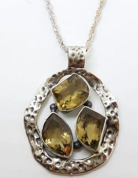 Sterling Silver Large Cluster Citrine Pendant on Silver Chain