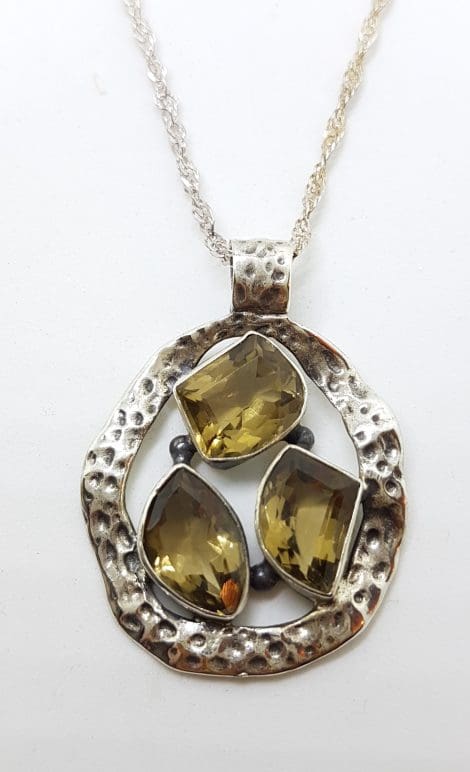 Sterling Silver Large Cluster Citrine Pendant on Silver Chain