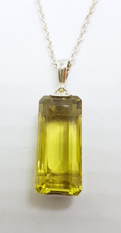 Sterling Silver Large Rectangular Lemon Citrine Pendant on Silver Chain