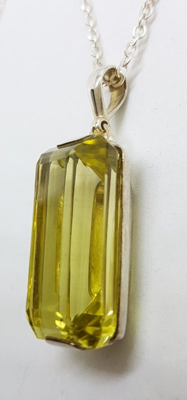 Sterling Silver Large Rectangular Lemon Citrine Pendant on Silver Chain