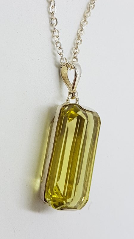 Sterling Silver Large Rectangular Lemon Citrine Pendant on Silver Chain