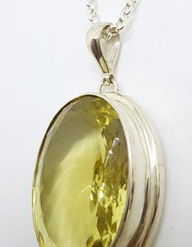 Sterling Silver Large Oval Shape Lemon Citrine Pendant on Silver Chain