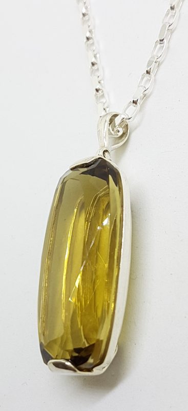 20200610_202536 Sterling Silver Large Oblong Lemon Citrine Pendant on Silver Chain