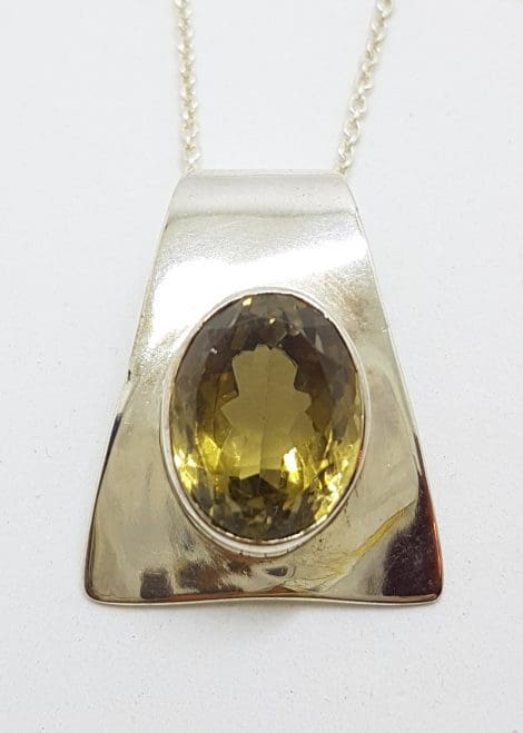 Sterling Silver Large Citrine Pendant on Silver Chain