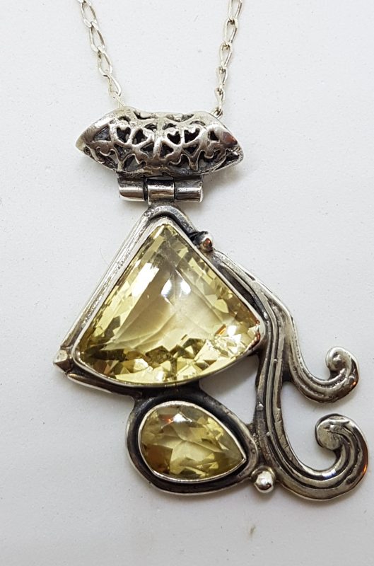 20200610_203331 Sterling Silver Ornate Cluster Citrine Pendant on Silver Chain