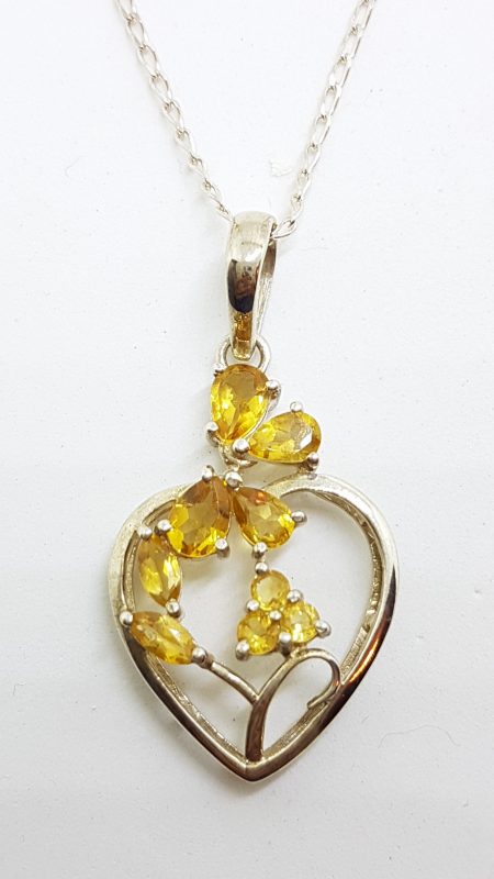 20200610_203508 Sterling Silver Ornate Citrine Heart Cluster Pendant on Silver Chain