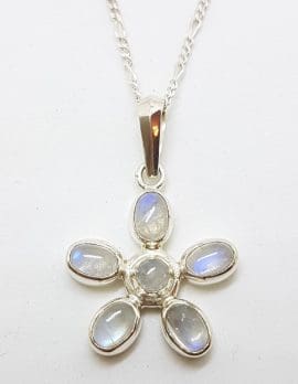 Sterling Silver Moonstone Flower Cluster Pendant on Silver Chain