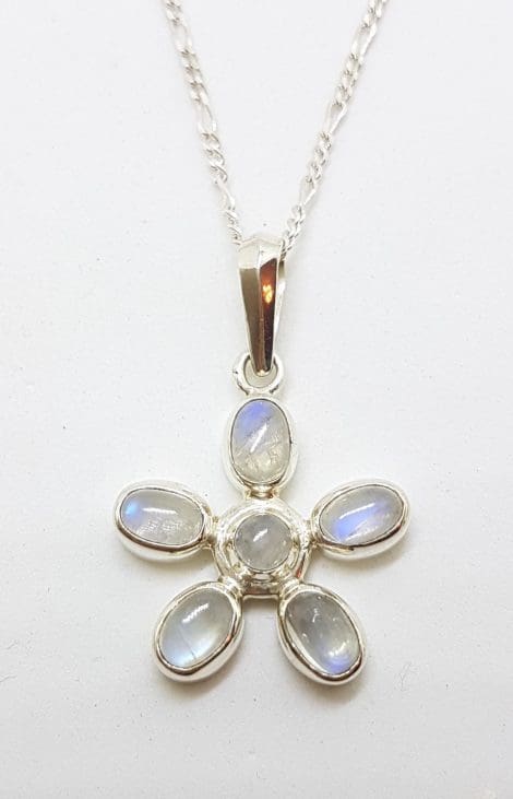 Sterling Silver Moonstone Flower Cluster Pendant on Silver Chain